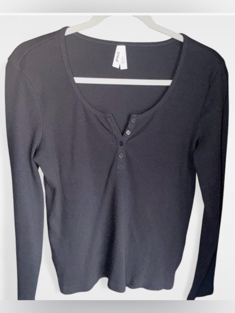 ‼️NWOT: Pact Organic Cotton Black Ribbed Long Sleeve Top - XL